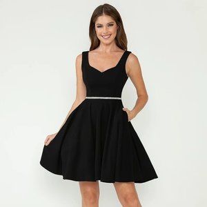 NEW TECHNO CREPE SLEEVELESS DRESS WITH EMBROIDERED BELT AND ZIPPER BACK #5259 -B